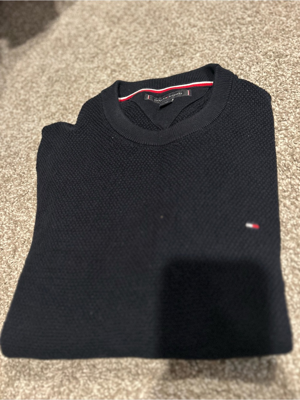 Tommy Hilfiger Black Crewneck Sweater with Flag Detail